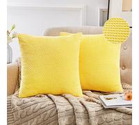Deconovo Large Corduroy Granule Cushion Covers 60cm x 60cm 24x24 Inch, Fluffy Fabric Throw Pillow Covers for Bed Sofa with Invisible Zipper, Lemon Yellow, 2 Pieces