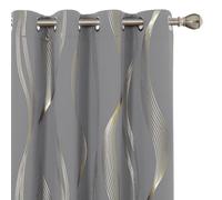 Deconovo Light Grey Blackout Curtains Thermal Insulated Gold Wave Line Foil Printed Curtains for Bedroom 66x54 Inch Light Grey 2 Panels