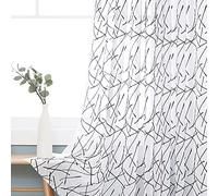 Deconovo Linen Look Embroidered Line Pattern Net Curtains Eyelets Voile Curtains Super Soft Sheer Curtains for Living Room 55 x 71 Inch Linen Two Panels