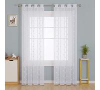 Deconovo Linen Look Embroidered Voile Curtains Star Pattern Sheer Curtains for Bedroom 140 x 245cm White Star Two Panels