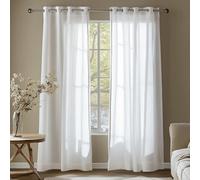 Deconovo Linen Look Net Curtains for Windows, Semi Sheer Voile Curtains with Eyelets, 55 x 72 Inch, White with Natural Fleck, White Linen Sheer, 2 Panels