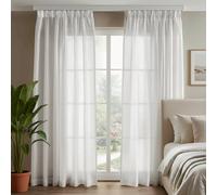 Deconovo Linen Look Net Curtains Home Decorations Semi Transparent Pencil Pleat Curtains Voile Sheer Panels for Bedroom Window, W55 x L54 Inch, White, 1 Pair