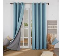Deconovo Linen Look Window Treatment Thermal Insulated Top Ring Bedroom Blackout Curtains with Coating Back Layer for Girls 52 x 54 Inch Blue Grey Set of 2