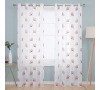 Deconovo Long Linen Effect Sheer Curtains Semi Transparent Voile Curtains Dandelions Pattern Net Curtains for Darkening Room 55 x 94 Inch Orange One Pair