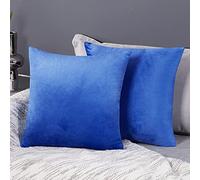 Deconovo Luxury Velvet Square Pillow Case Cushion Covers with Folded Zip for Sofa, Living Room, Office, Set of 2, Blue 41 x 41 cm