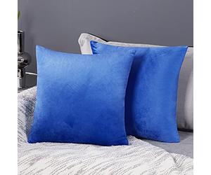 Deconovo Luxury Velvet Square Pillow Case Cushion Covers with Folded Zip for Sofa, Living Room, Office, Set of 2, Blue 41 x 41 cm