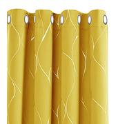 Deconovo Mellow Yellow, Eyelet Curtains, Thermal Insulated Room Darkening Silver Wave Line Foil Printed Curtains for Bedroom, 66 x 54 Inch(Width x Length), 2 panels