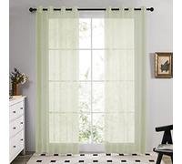 Deconovo Net Curtains for Windows, Semi Transparent Eyelet Voile Curtains for Living Room, Window Bedroom Sheer Panels, 55 x 110 Inch(Width x Length), Matcha Green, 1 Pair