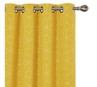 Deconovo Noise Reduction Eyelet Curtains, Gold Diamond Printed Thermal Insulated Curtains, W66 X L72 Inch, Mellow Yellow, 1 Pair