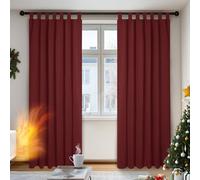 Deconovo Opaque Blackout Curtains with Loops Set of 2, Fabric, red, 200x140