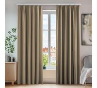 Deconovo Opaque Curtains with Ruffle Tape 260 x 140 cm (H x W), Taupe, Set of 2