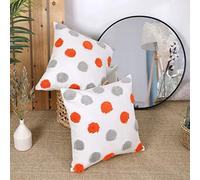 Deconovo Pack Cotton Cushion Covers for Livingroom Sofa Bed 2 Throw Pillowcases with Luxury Embriodered Big Dots Pattern with Invisible Zipper 18" x18" 45 x 45 cm Grey and Orange