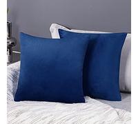 Deconovo Pack of 2 Crushed Velvet Cushion Covers 45cm x 45cm 18x18 Inches Throw Pillow Cases Plain Cushion Protectors for Chairs with Invisible Zipper Navy Blue