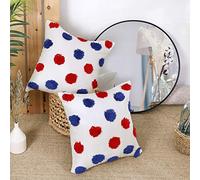 Deconovo Pack of 2 Square Throw Pillowcases Cotton Cushion Covers for Livingroom Sofa with Embriodered Big Dots Pattern with Invisible Zipper 18" x18" 45cm x 45cm Dark Blue and Red