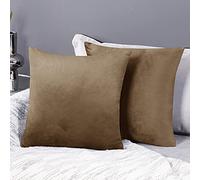 Deconovo Pack of 2 Super Soft Crushed Velvet Cushion Covers 55cm x 55cm 22x22 Inches Throw Pillow Cases Square Cushion Covers for Bedroom with Invisible Zipper Tobacco Brown 2 Pieces