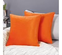 Deconovo Pack of 2 Velvet Cushion Covers 65 x 65 cm Orange Soft Cushion Cover