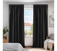 Deconovo Pencil Pleat Curtains Energy Saving Noise Reducing Thermal Insulated Blackout Curtains for Bedroom W55 x L79 Inch 2 Panels Black