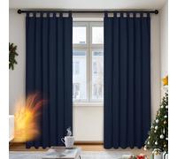Deconovo Room Darkening Window Treatments Thermal Insulated Curtains Tab Top Blackout Curtains for Living Room Navy Blue W55 x L87 Inch One Pair