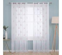 Deconovo Semi Transparent Faux Linen Sheer Curtains Super Soft Voile Curtains length Eyelets Pattern Net Curtains for Bedroom 55 x 96 Inch Pink One Pair