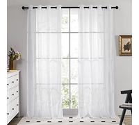 Deconovo Semi Transparent Net Curtains Eyelet, Super Soft Voile Panels, Decorative Sheer Curtains for Small Windows, 55 x 36 Inch(Width x Length), White, 2 Panels