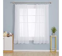 Deconovo Semi Voile Net Curtains - Super Soft Sheer Pencil Pleat Cafe Curtains, 52 x 63 Inch White, 2 Panels