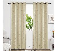 Deconovo Set of 2 Blackout Curtains Thermal Anti-Cold Silver Star Design with Eyelets for Baby Bedroom 140 x 245 cm Dark Beige