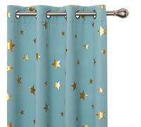 Deconovo Set of 2 Blackout Curtains with Eyelets and Gold Stars Modern Design Thermal Anti-Cold Curtains for Living Room, Children's Bedroom, 132 x 214 cm, Sky Blue