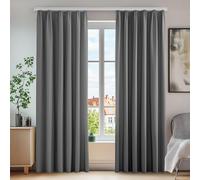 Deconovo Set of 2 Blackout Curtains with Ruffle Tape, Soundproofing Cold Insulation, 138 x 140 cm (H x W), Light Grey