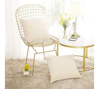 Deconovo Set of 2 Chenille Cushion Covers Cream Throw Pillow Cases Faux Linen Pillowcases Square Cushion Covers for Boys Bedroom with Invisible Zipper 50x50 cm 20x20 Inch Beige