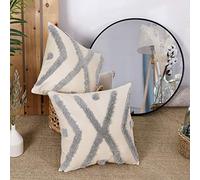 Deconovo Set of 2 Cotton Throw Pillowcases Cushion Covers for Sofa with Embroidered Cross Pattern with Invisible Zipper 18 x 18 Inch 45x45 cm Grey