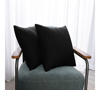 Deconovo Set of 2 Cushion Covers Faux Linen, Texture Throw Pillow Cases, Square Pillow Cover for Bedroom with Invisible Zipper, 20x20 Inch, Black