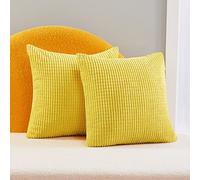 Deconovo Set of 2 Functional Grid Yellow Corduroy Cushion Covers 45cm x 45cm, 18x18 Inches Throw Pillow Cases, Solid Square Throw Pillow Cases for Bedroom(Lemon Yellow, 2 Pieces)