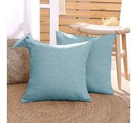 Deconovo Set of 2 Functionl Faux Linen Square Cushion Covers Throw Pillow Covers Plain Cushion Covers for Bedroom Coral Green 18"x18"(45cmx45cm)