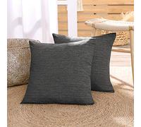Deconovo Set of 2 Functionl Faux Linen Square Cushion Covers Throw Pillow Covers Plain Cushion Covers for Bedroom Charcoal 18"x18"(45cmx45cm)