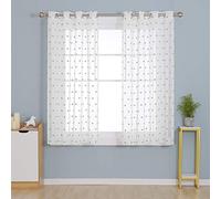 Deconovo Set of 2 Grey Transparent Pattern Net Curtains with Eyelets Pair of Jacquard Net Curtains for Living Room Decor 140 x 180 cm