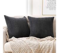 Deconovo Set of 2 Home Decoration Throw Grey Cushion Covers, 16 x 16 Inch, Corduroy, Grid Pattern for Outdoor Furniture (Dark Grey, 2 Pieces)