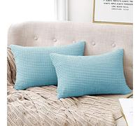Deconovo Set of 2 Home Decorative Corduroy Cushion Covers 30cmx50cm 12x20 Inches Grid Pillowcases Throw Pillow Casess Rectangular Cushion Covers for Armchair Sky Blue 2 Pieces