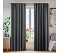 Deconovo Set of 2 Living Room Curtains Modern Design Ruffled Braid Balcony Window Interior Home Door Curtain Thermal Anti Cold Blackout 140 x 220 cm Dark Grey