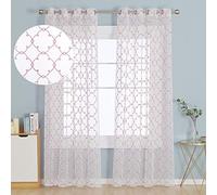 Deconovo Set of 2 Modern Design Living Room Sheer Curtains with Eyelet Rose Pattern, 140x280 cm