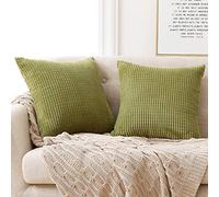 Deconovo Set of 2 Mustard Green Velvet Cushion Covers 40 x 40 cm