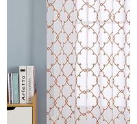 Deconovo Set of 2 Orange Embroidered Net Curtains with Eyelets, Linen Effect Design, Outdoor Curtains 140 x 240 cm