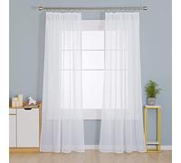 Deconovo Set of 2 Sheer Voile Curtains for Living Room Shops Linen Look 95" x 52" Drop White
