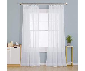 Deconovo Set of 2 Sheer Voile Curtains for Living Room Shops Linen Look 95" x 52" Drop White