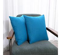 Deconovo set of 2 Square big Cushion Covers, Faux Linen Throw Pillow Cases Cushion Protectors for Chairs with Invisible Zipper, 26x26 Inch, Blue Atoll
