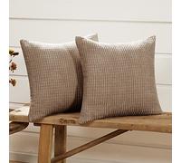 Deconovo Set of 2 Super Soft Corduroy Cushion Covers 40cm x 40cm 16x16 Inches Grid Throw Pillow Cases Square Pillowcases Solid Cushion Covers for Chairs Taupe 2 Pieces