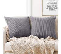 Deconovo Set of 2 Super Soft Corduroy Large Cushion Covers 55cm x 55cm, 22x22 Inches Grid Throw Pillowcases, Square Pillow Casess Solid Cushion Covers for Dining Chairs(Light Grey, 2 Pieces)