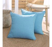Deconovo Set of 2 Super Soft Faux Linen Square Cushion Covers Throw Pillow Covers Plain Cushion Covers for Bedroom Lake Blue 16"x16"(40cmx40cm)