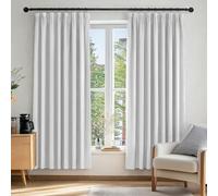 Deconovo Set of 2 Thermal Anti-Cold Kitchen Window Curtains Thermal Blackout Curtain with Ruffle Tape without Drilling White Grey 168 x 183 cm