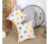 Deconovo Set of 2 Throw Pillowcases Cotton Cushion Covers for Car Home Office with Embriodered Big Dots Pattern with Invisible Zipper 18" x18" 45cm x 45cm Grey and Yellow