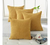 Deconovo Set of 4 Faux Linen Throw Pillow Case Cushion Protector Cushion Covers for Christmas with Invisible Zipper 16 x 16 Inch Mustard Yellow